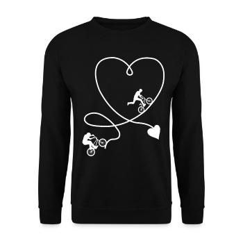 BMX Fahrrad Herz - Unisex Pullover - Schwarz - Vorne - Alina (178cm) & Michal (187cm)