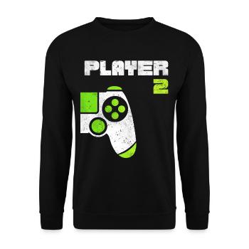Player 1 Player 2 Gamer Partnerlook - Unisex Pullover - Schwarz - Vorne - Alina (178cm) & Michal (187cm)