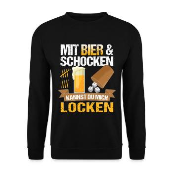 Mit Bier Und Schocken Kannst Du Mich Locken Knobel - Unisex Pullover - Schwarz - Vorne - Alina (178cm) & Michal (187cm)
