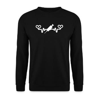 Herzschlag Nadel Doktor - Unisex Pullover - Schwarz - Vorne - Alina (178cm) & Michal (187cm)