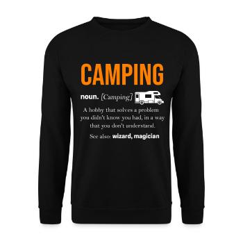 Camper Wohnwagen Campingplatz Pfadfinder Caravan - Unisex Pullover - Schwarz - Vorne - Alina (178cm) & Michal (187cm)