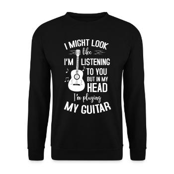 I'm Playing My Guitar Electric Acoustic Guitarist - Sweat-shirt Unisexe - noir - Devant - Alina (178cm) & Michal (187cm)