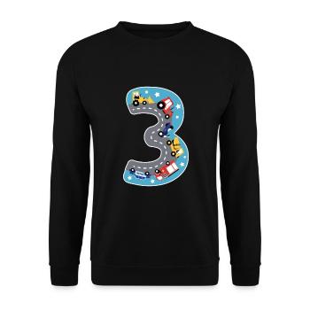 3. Geburtstag Autos Straße Happy Birthday 3 Junge - Unisex Pullover - Schwarz - Vorne - Alina (178cm) & Michal (187cm)
