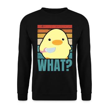 Duck with Knife Meme Chick Chicken Goose Was Retro Sun - Unisex Sweatshirt - black - Front - Alina (178cm) & Michal (187cm)