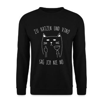 To cats and vino I never say no - Unisex Sweatshirt - black - Front - Alina (178cm) & Michal (187cm)
