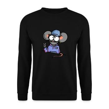 Maus zeigt Peace - Unisex Pullover - Schwarz - Vorne - Alina (178cm) & Michal (187cm)