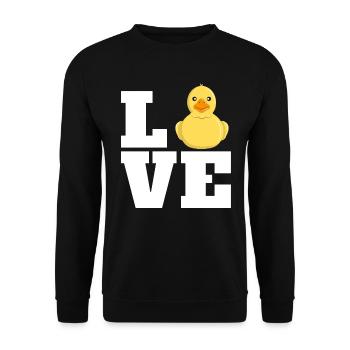 Liebe Badeente Ente Entenliebhaber Quietscheente - Unisex Pullover - Schwarz - Vorne - Alina (178cm) & Michal (187cm)