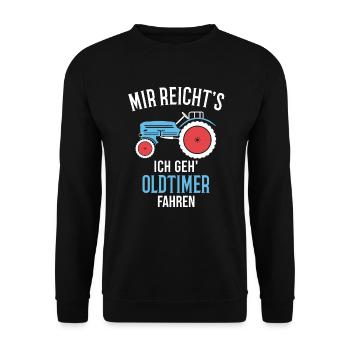 Trecker Oldtimer Landwirt Geschenkidee - Unisex Pullover - Schwarz - Vorne - Alina (178cm) & Michal (187cm)