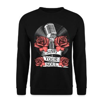 Microphone, Rose, Musique, Singing, Vinyle, Soul - Sweat-shirt Unisexe - noir - Devant - Alina (178cm) & Michal (187cm)