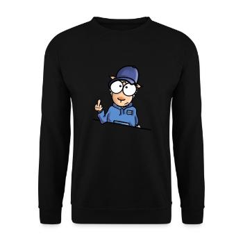 Schaf mit Cap Mittelfinger - Unisex Pullover - Schwarz - Vorne - Alina (178cm) & Michal (187cm)