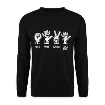 Stein Papier Schere Säge - Unisex Pullover - Schwarz - Vorne - Alina (178cm) & Michal (187cm)