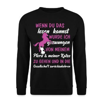 Wenn du das lesen kannst - Pferd & Katze - Unisex Pullover - Schwarz - Vorne - Alina (178cm) & Michal (187cm)