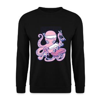 Oktopus Krake Sushi Chef Koch - Unisex Pullover - Schwarz - Vorne - Alina (178cm) & Michal (187cm)