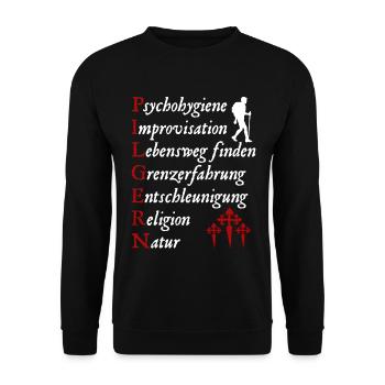 Pilgern Definition Jakobsweg Pilger Jakobskreuz - Unisex Pullover - Schwarz - Vorne - Alina (178cm) & Michal (187cm)