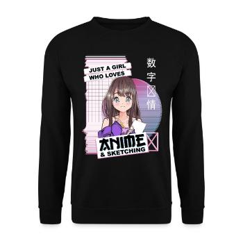 Just A Girl Who Loves Anime & Sketching - Kawaii - Unisex Sweatshirt - black - Front - Alina (178cm) & Michal (187cm)