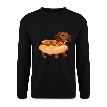 Funny Dog Dachshund Hot Dog Fast Food - Unisex Sweatshirt - black - Front - Alina (178cm) & Michal (187cm)