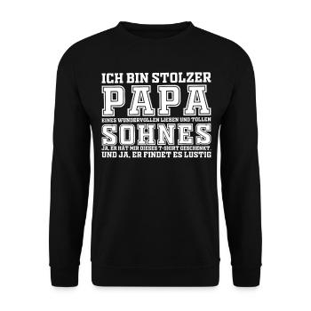 Papa & Sohn | Partnerlook Geschenkidee - Unisex Pullover - Schwarz - Vorne - Alina (178cm) & Michal (187cm)