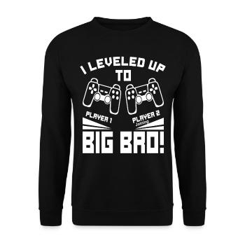 Video Gamer Gaming - I Leveled up to Big Bro - Unisex Sweatshirt - black - Front - Alina (178cm) & Michal (187cm)