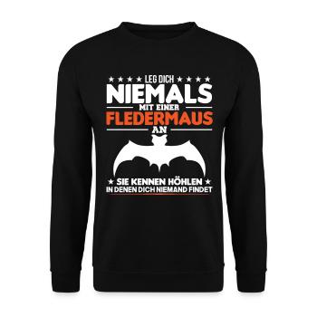 Fledermaus Spruch Tierliebhaber Fledermäuse - Unisex Pullover - Schwarz - Vorne - Alina (178cm) & Michal (187cm)