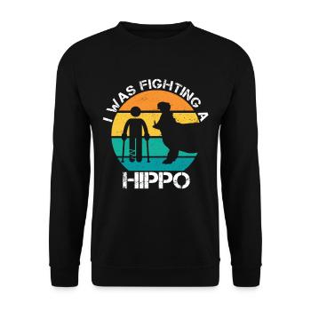 I Was Fighting A Hippo Gebrochenes Bein Gipsbein - Unisex Pullover - Schwarz - Vorne - Alina (178cm) & Michal (187cm)