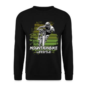 Mountain Biker / MTB Downhill Fahrrad geschenk - Unisex Pullover - Schwarz - Vorne - Alina (178cm) & Michal (187cm)