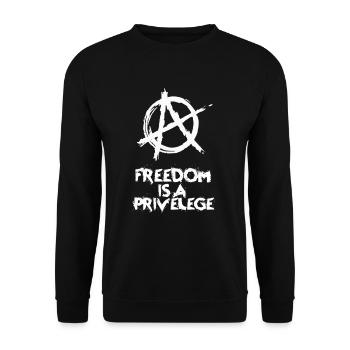 Punk Anarchy Symbol "Freedom is a Priveleg" - Unisex Sweatshirt - black - Front - Alina (178cm) & Michal (187cm)