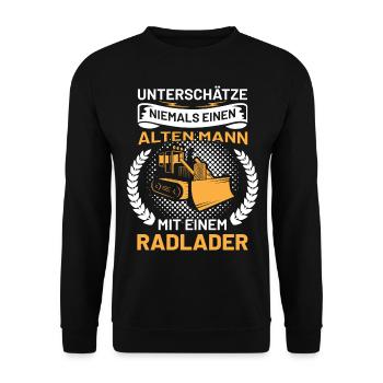 Beruf & Arbeit | Radlader Bauarbeiter & Männer - Unisex Pullover - Schwarz - Vorne - Alina (178cm) & Michal (187cm)