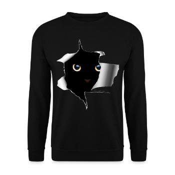 Chaton doux fissure - Chat en métal déchire motif - Sweat-shirt Unisexe - noir - Devant - Alina (178cm) & Michal (187cm)