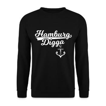 Hamburg Moin Digga Anker Norddeutsch Hamburger - Unisex Pullover - Schwarz - Vorne - Alina (178cm) & Michal (187cm)