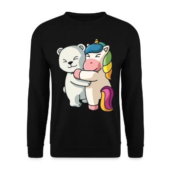 Eisbär mit Einhorn Liebe niedliche Tiere knuddeln - Unisex Pullover - Schwarz - Vorne - Alina (178cm) & Michal (187cm)