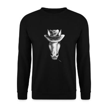 Western Pferd mit Cowboyhut - Unisex Pullover - Schwarz - Vorne - Alina (178cm) & Michal (187cm)