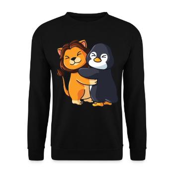 Lion and Penguin cute Hug Cuddle Animals - Unisex Sweatshirt - black - Front - Alina (178cm) & Michal (187cm)