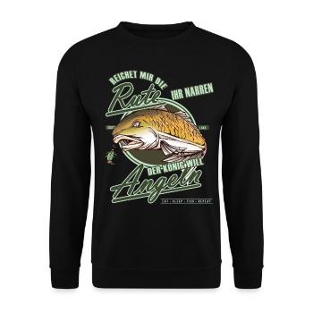 Geschenkidee für Angler - Unisex Pullover - Schwarz - Vorne - Alina (178cm) & Michal (187cm)