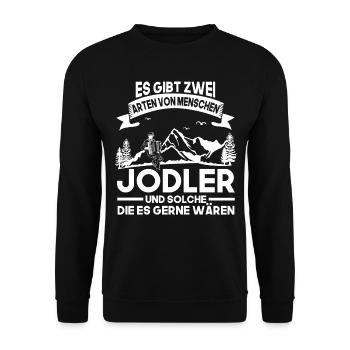 Jodelmusik Jodelgesang Jodeln - Unisex Pullover - Schwarz - Vorne - Alina (178cm) & Michal (187cm)