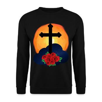 sterben Tod Kreuz Auferstehung Jenseits Jesus - Unisex Pullover - Schwarz - Vorne - Alina (178cm) & Michal (187cm)