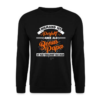 Bonus Papa Stiefpapa Stiefvater - Unisex Pullover - Schwarz - Vorne - Alina (178cm) & Michal (187cm)