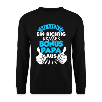 Stiefvater Bonus Papa Vater - Unisex Pullover - Schwarz - Vorne - Alina (178cm) & Michal (187cm)
