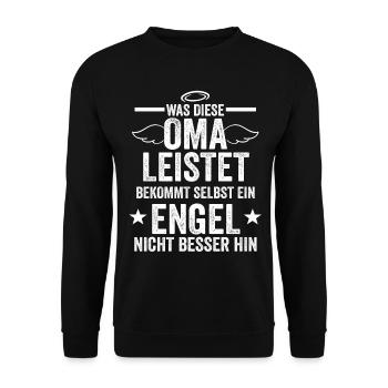 Oma Engel Großmutter Uroma - Unisex Pullover - Schwarz - Vorne - Alina (178cm) & Michal (187cm)