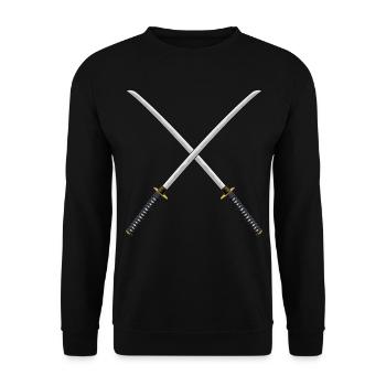 Japanischer Samurai Schwerter Katana Geschenk - Unisex Pullover - Schwarz - Vorne - Alina (178cm) & Michal (187cm)
