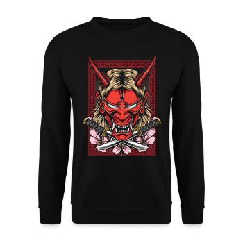 Japanischer Dämon Hannya Oni Maske Japan Schwert - Unisex Pullover - Schwarz - Vorne - Alina (178cm) & Michal (187cm)