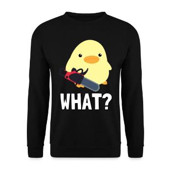 Qu’est-ce qu’il Canard avec tronçonneuse Meme Küken Idée cadeau - Sweat-shirt Unisexe - noir - Devant - Alina (178cm) & Michal (187cm)