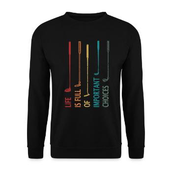 Retro Golf Spruch Golfer Geschenk Life is full... - Unisex Pullover - Schwarz - Vorne - Alina (178cm) & Michal (187cm)