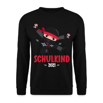 Schulkind 2021 1. Klasse Einschulung Ninja Ninjas - Unisex Pullover - Schwarz - Vorne - Alina (178cm) & Michal (187cm)