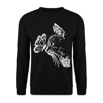 Katze Schmetterling Illustration Cat Butterfly - Unisex Pullover - Schwarz - Vorne - Alina (178cm) & Michal (187cm)