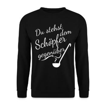 Du stehst dem Schöpfer Gegenüber - Unisex Pullover - Schwarz - Vorne - Alina (178cm) & Michal (187cm)