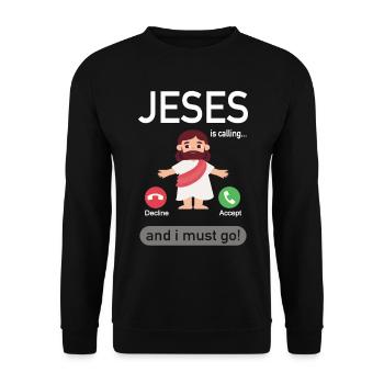 Jeses Is Calling - Phone Call From Jesus Joke - Unisex Sweatshirt - black - Front - Alina (178cm) & Michal (187cm)
