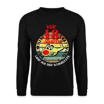 18 Geburtstag lustiger Spruch Spermazelle rennt in - Unisex Pullover - Schwarz - Vorne - Alina (178cm) & Michal (187cm)