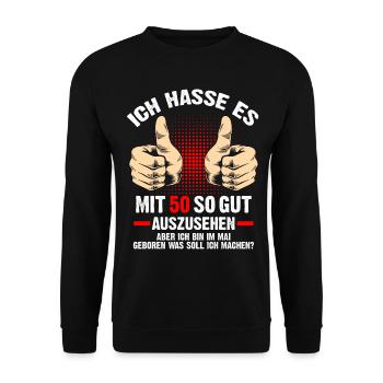 Geburtstag Sprüche | Lustiger 50 Geburtstag Spruch - Unisex Pullover - Schwarz - Vorne - Alina (178cm) & Michal (187cm)