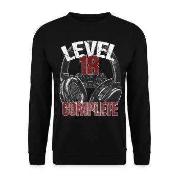 Level 18 complete gamer gamer gamecker Anniversaire Sort - Sweat-shirt Unisexe - noir - Devant - Alina (178cm) & Michal (187cm)