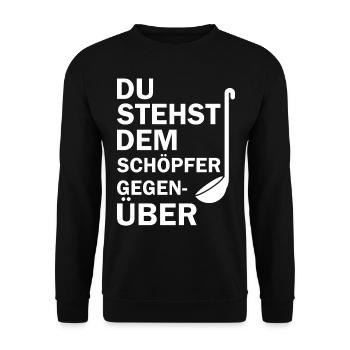 Du stehst dem Schöpfer Gegenüber - Unisex Pullover - Schwarz - Vorne - Alina (178cm) & Michal (187cm)